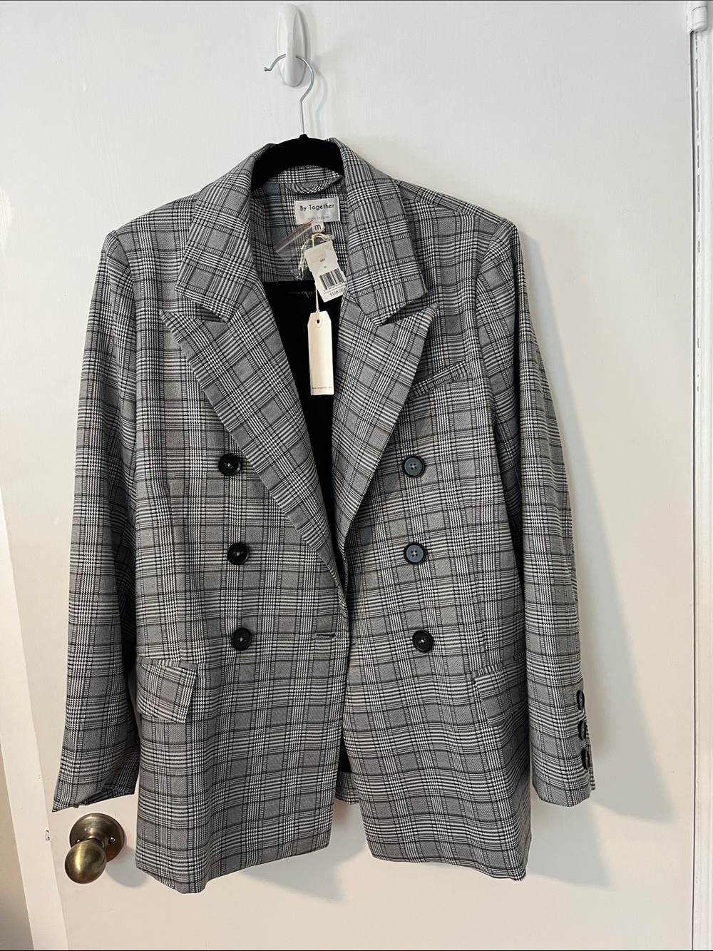 NWT By Together Gray Plaid Double-Breasted Blazer